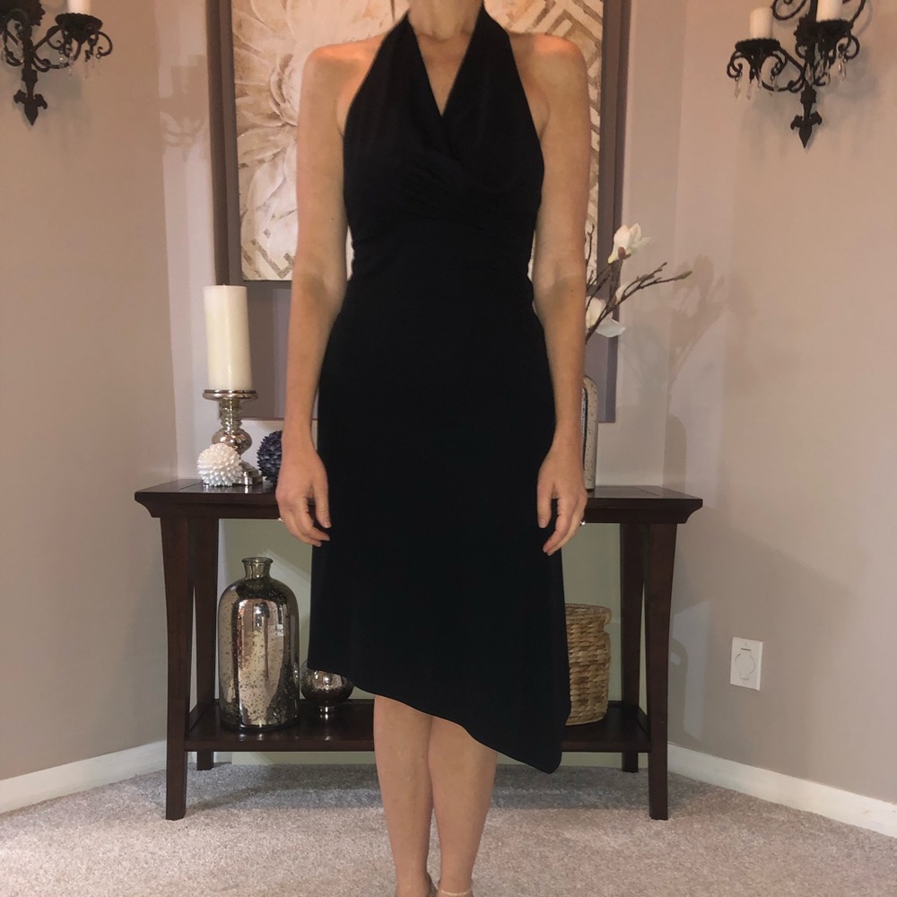 BCBGMAXAZRIA Black Cowl Neck Halter Dress